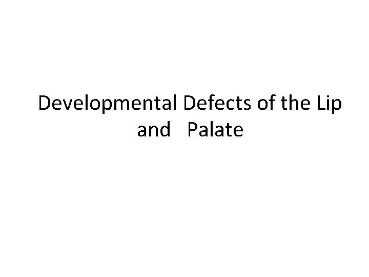 Developmental Defects of the Lip and Palate 
