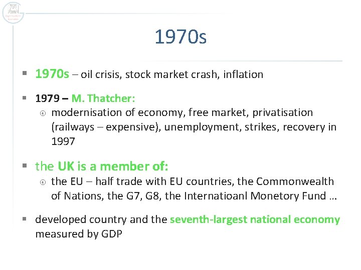 1970 s § 1970 s – oil crisis, stock market crash, inflation § 1979