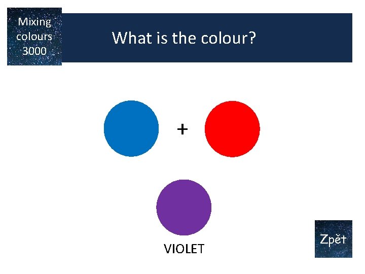 Mixing colours 3000 What is the colour? + ? VIOLET Zpět Mixing colours 3000 What is the colour? + ? VIOLET Zpět