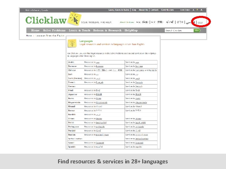 Find resources & services in 28+ languages 