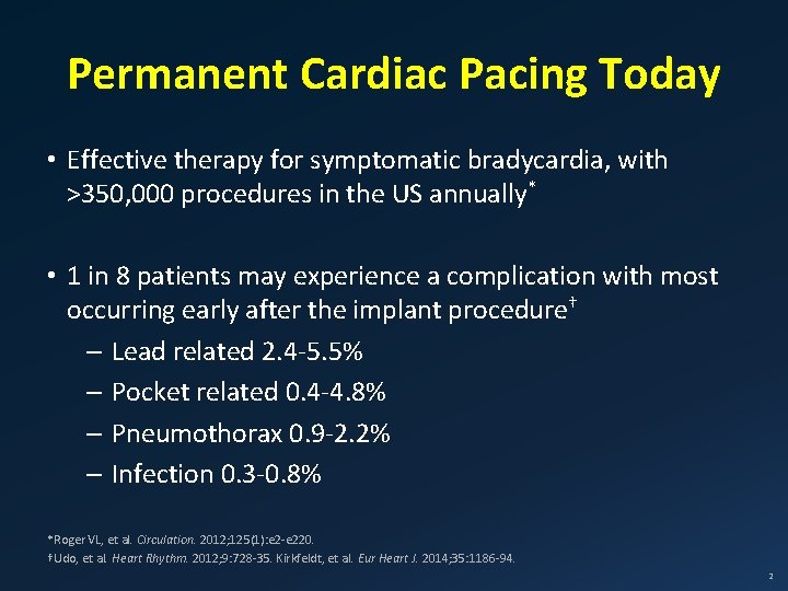 Permanent Cardiac Pacing Today • Effective therapy for symptomatic bradycardia, with >350, 000 procedures