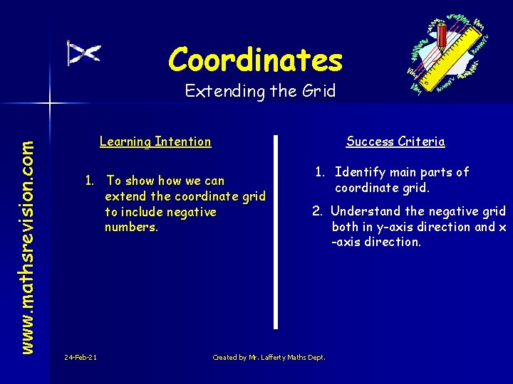 Coordinates www. mathsrevision. com Extending the Grid Learning Intention Success Criteria 1. To show