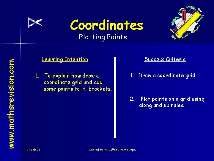 Coordinates www. mathsrevision. com Plotting Points Learning Intention Success Criteria 1. To explain how