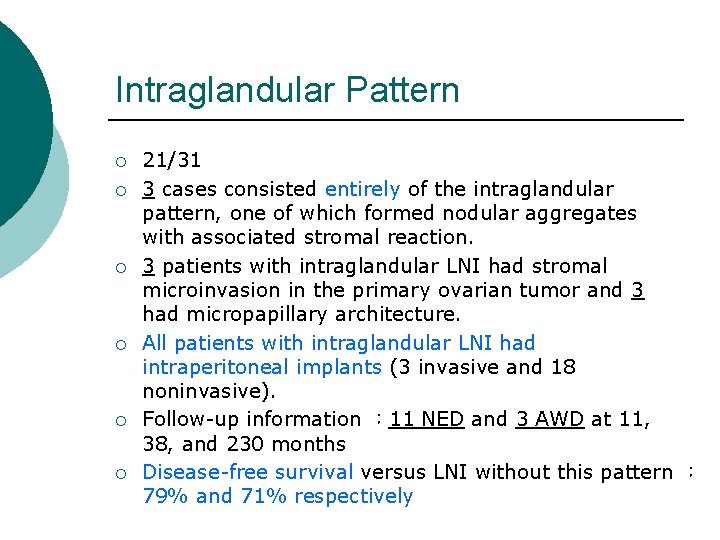 Intraglandular Pattern ¡ ¡ ¡ 21/31 3 cases consisted entirely of the intraglandular pattern, Intraglandular Pattern ¡ ¡ ¡ 21/31 3 cases consisted entirely of the intraglandular pattern,