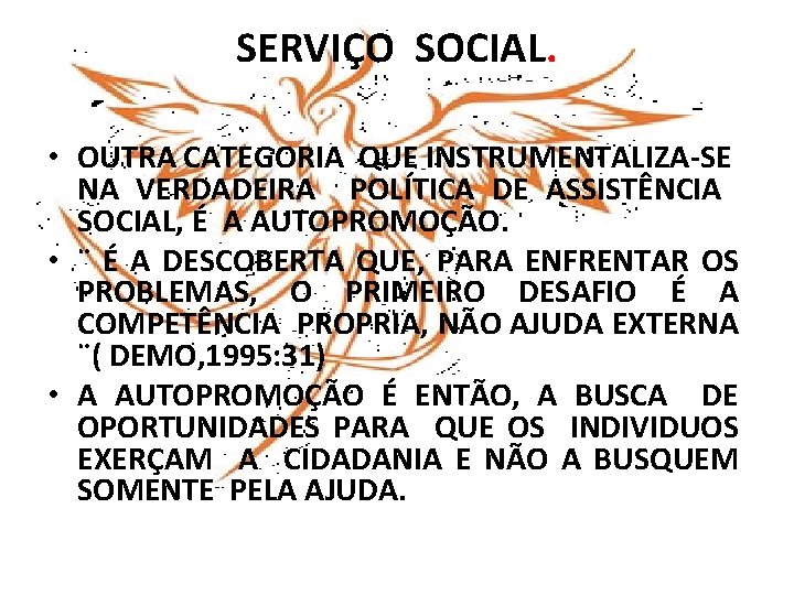 SERVIÇO SOCIAL. • OUTRA CATEGORIA QUE INSTRUMENTALIZA-SE NA VERDADEIRA POLÍTICA DE ASSISTÊNCIA SOCIAL, É