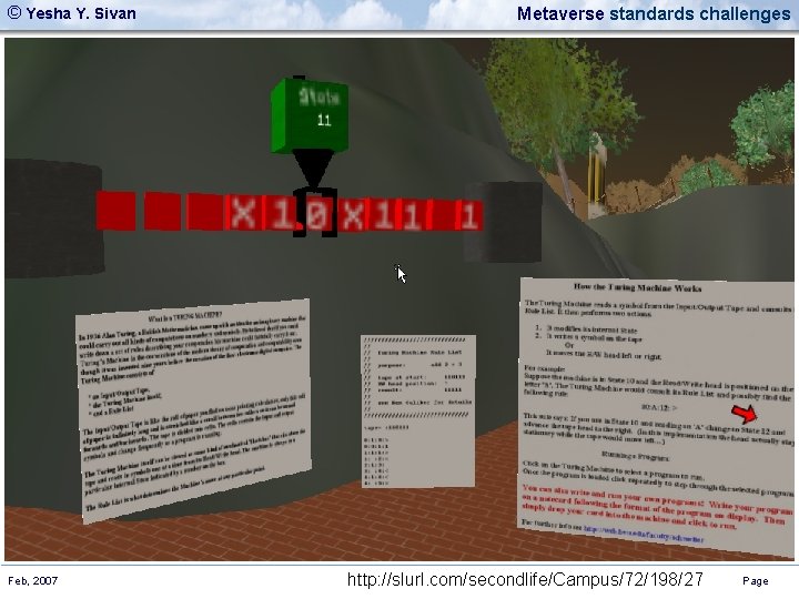 © Yesha Y. Sivan Feb, 2007 Metaverse standards challenges http: //slurl. com/secondlife/Campus/72/198/27 Page 