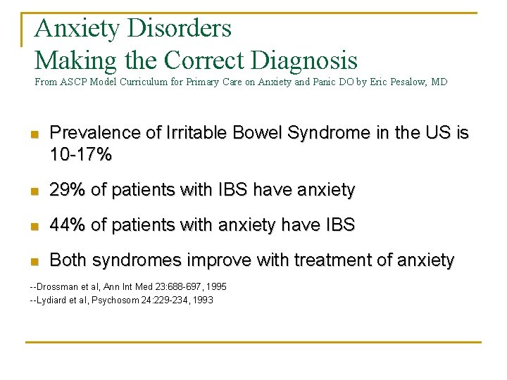 Anxiety Disorders Making the Correct Diagnosis From ASCP Model Curriculum for Primary Care on
