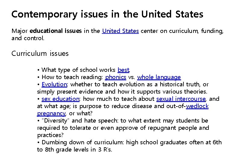 Contemporary issues in the United States Major educational issues in the United States center