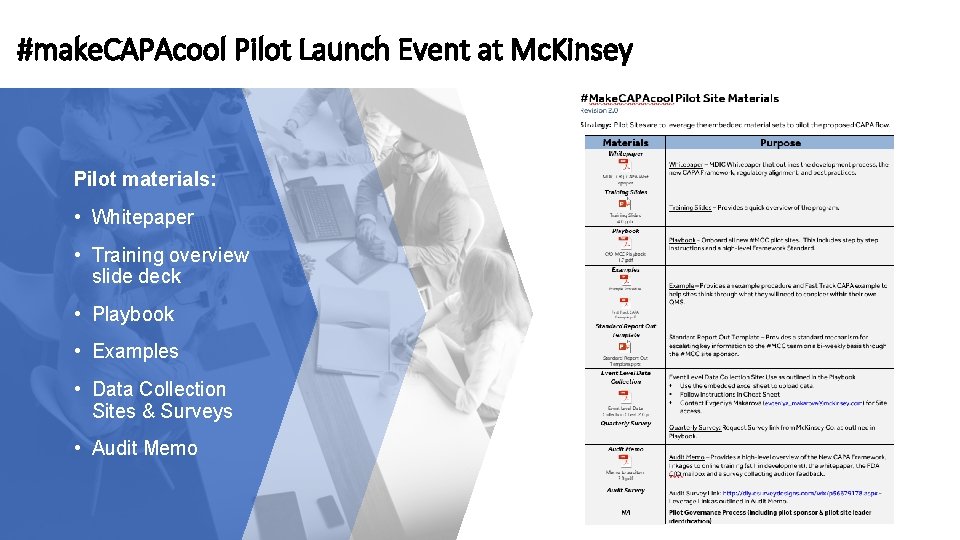 #make. CAPAcool Pilot Launch Event at Mc. Kinsey Pilot materials: • Whitepaper • Training