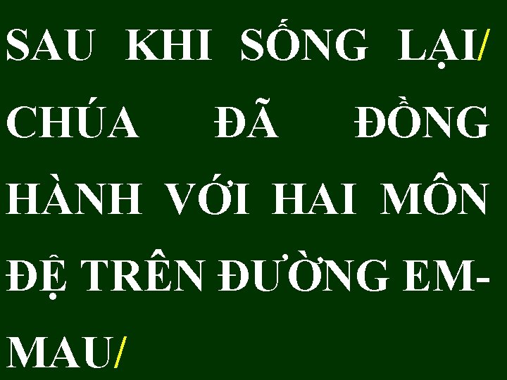 SAU KHI SỐNG LẠI/ CHÚA ĐÃ ĐỒNG HÀNH VỚI HAI MÔN ĐỆ TRÊN ĐƯỜNG