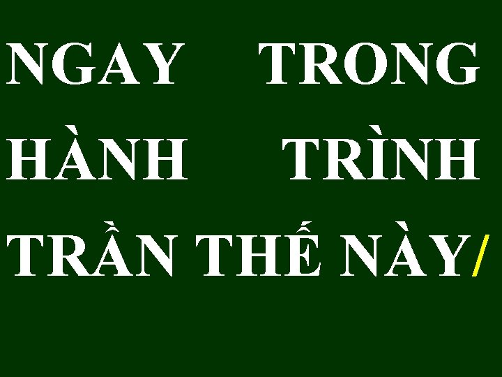 NGAY TRONG HÀNH TRÌNH TRẦN THẾ NÀY/ NGAY TRONG HÀNH TRÌNH TRẦN THẾ NÀY/