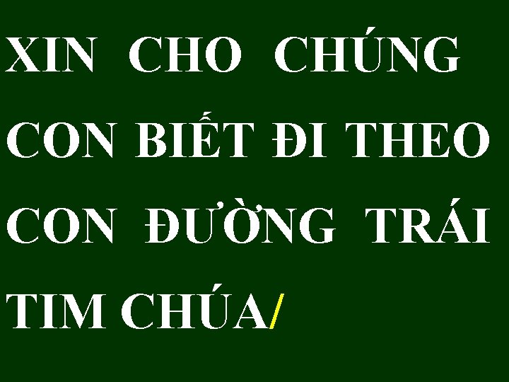 XIN CHO CHÚNG CON BIẾT ĐI THEO CON ĐƯỜNG TRÁI TIM CHÚA/ 
