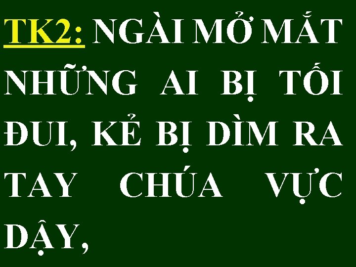 TK 2: NGÀI MỞ MẮT NHỮNG AI BỊ TỐI ĐUI, KẺ BỊ DÌM RA