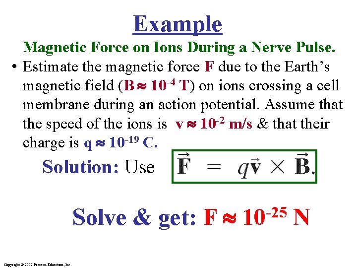 Example Magnetic Force on Ions During a Nerve Pulse. • Estimate the magnetic force