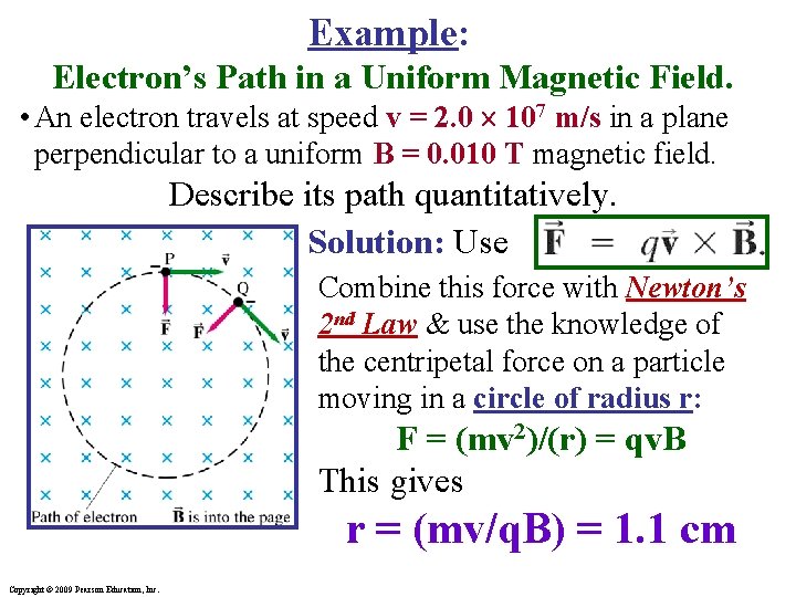 Example: Electron’s Path in a Uniform Magnetic Field. • An electron travels at speed