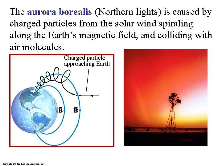 The aurora borealis (Northern lights) is caused by charged particles from the solar wind