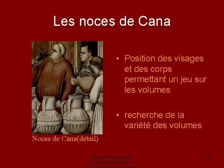 Les noces de Cana • Position des visages et des corps permettant un jeu