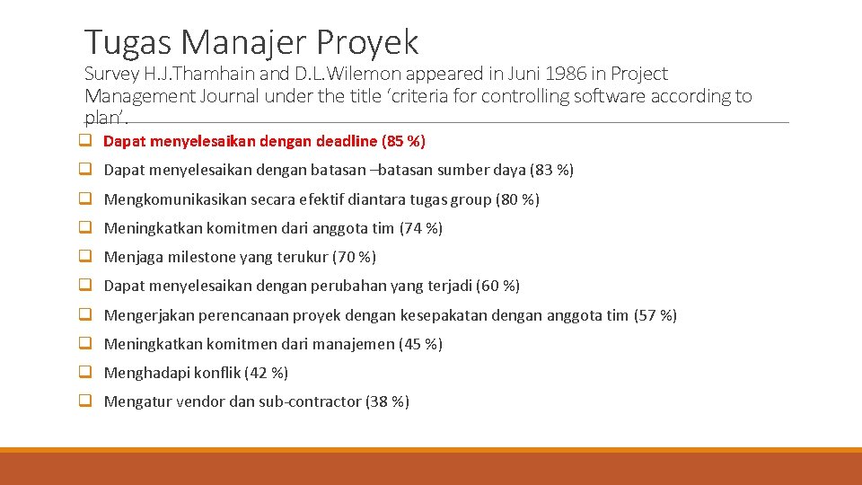 Tugas Manajer Proyek Survey H. J. Thamhain and D. L. Wilemon appeared in Juni