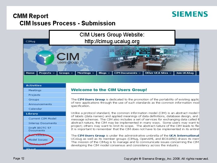 CMM Report CIM Issues Process - Submission CIM Users Group Website: http: //cimug. ucaiug.