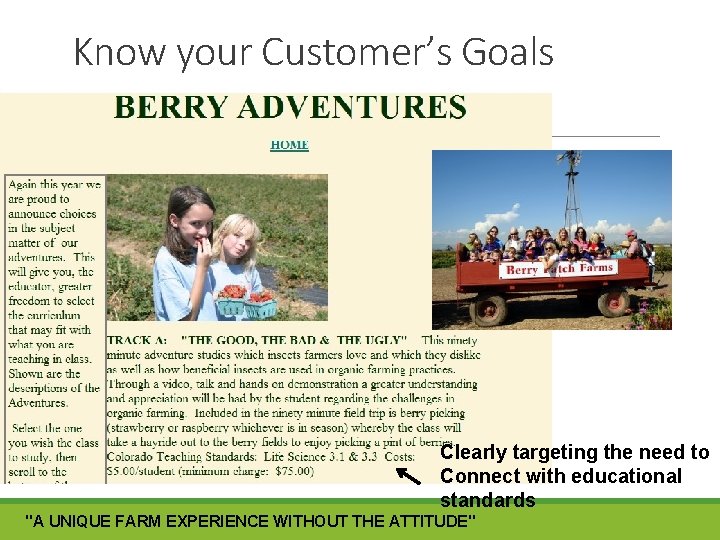 Know your Customer’s Goals Clearly targeting the need to Connect with educational standards "A