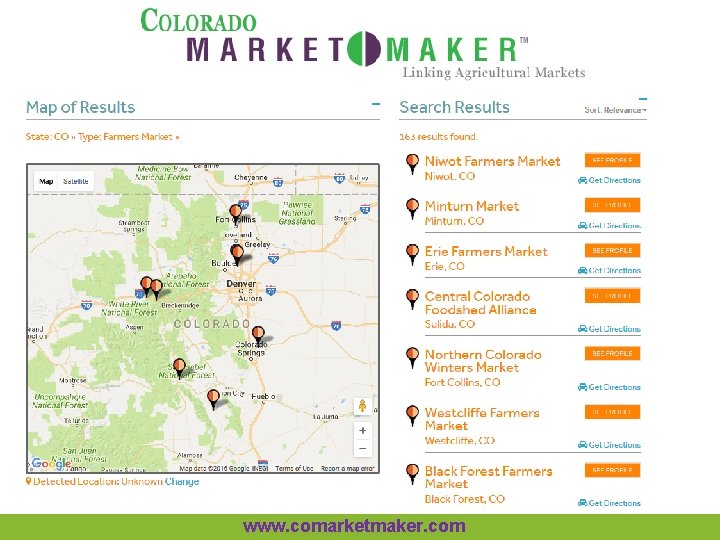 Use the map to find Colorado companies! www. comarketmaker. com 