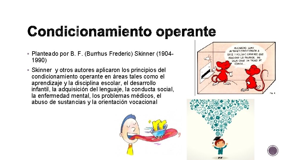 § Planteado por B. F. (Burrhus Frederic) Skinner (1904 - 1990) § Skinner y