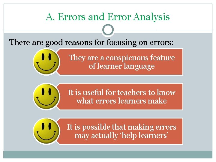 A. Errors and Error Analysis There are good reasons for focusing on errors: They