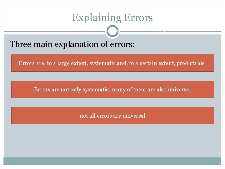 Explaining Errors Three main explanation of errors: Errors are, to a large extent, systematic