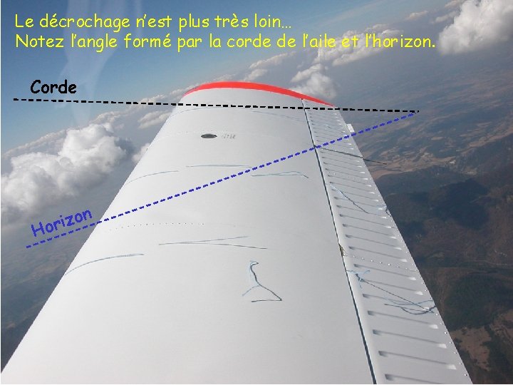Le décrochage n’est plus très loin… Notez l’angle formé par la corde de l’aile