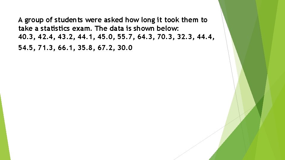 A group of students were asked how long it took them to take a