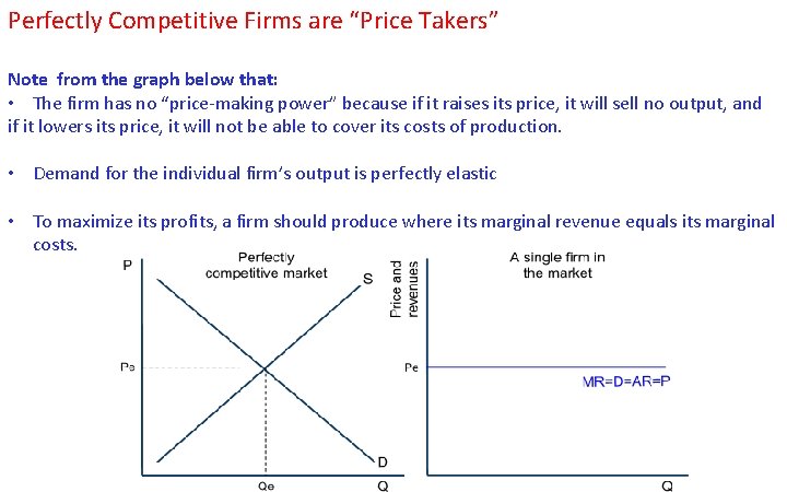 Perfectly Competitive Firms are “Price Takers” Note from the graph below that: • The