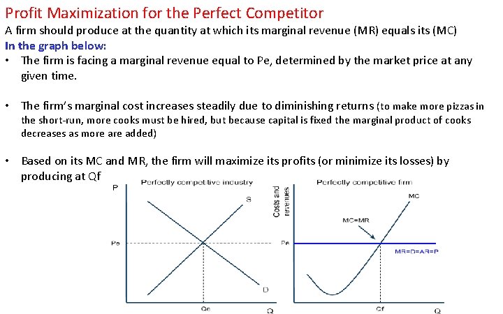 Profit Maximization for the Perfect Competitor A firm should produce at the quantity at