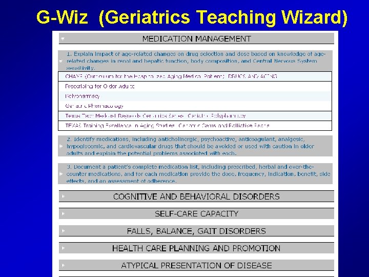 G-Wiz (Geriatrics Teaching Wizard) 