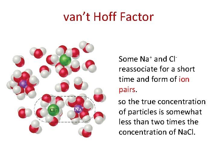 van’t Hoff Factor Some Na+ and Clreassociate for a short time and form of