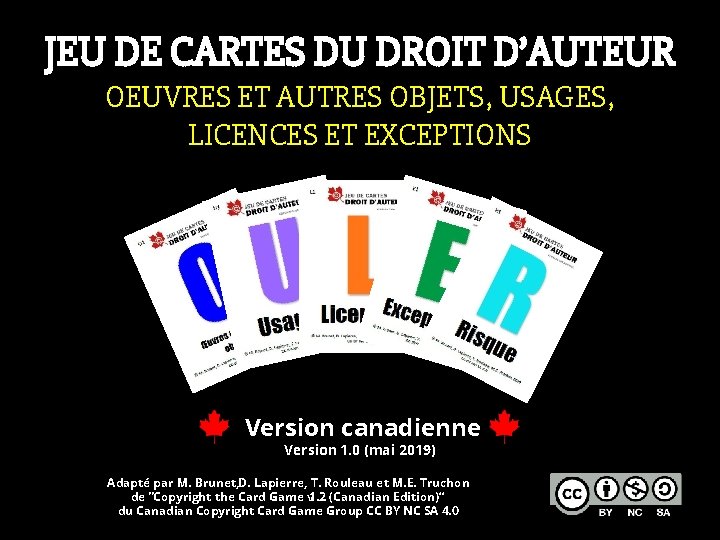 JEU DE CARTES DU DROIT D’AUTEUR OEUVRES ET AUTRES OBJETS, USAGES, LICENCES ET EXCEPTIONS