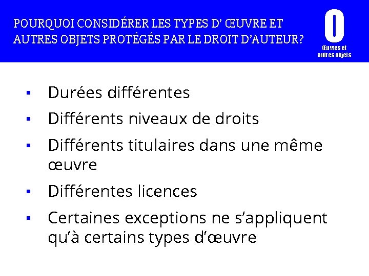 POURQUOI CONSIDÉRER LES TYPES D’ ŒUVRE ET AUTRES OBJETS PROTÉGÉS PAR LE DROIT D’AUTEUR?