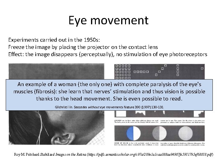 Eye movement Experiments carried out in the 1950 s: Freeze the image by placing Eye movement Experiments carried out in the 1950 s: Freeze the image by placing