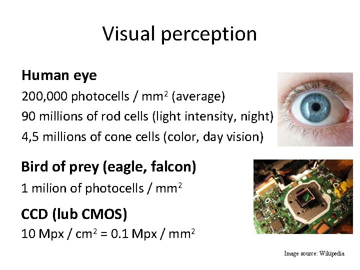 Visual perception Human eye 200, 000 photocells / mm 2 (average) 90 millions of Visual perception Human eye 200, 000 photocells / mm 2 (average) 90 millions of