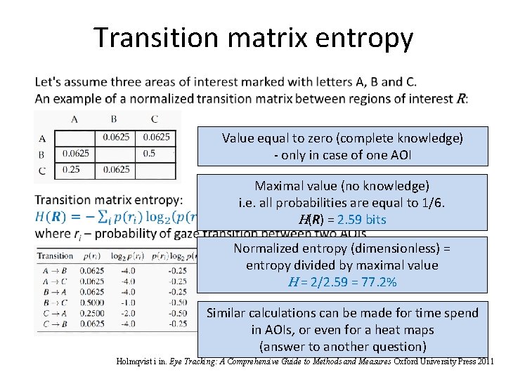Transition matrix entropy Value equal to zero (complete knowledge) - only in case of Transition matrix entropy Value equal to zero (complete knowledge) - only in case of