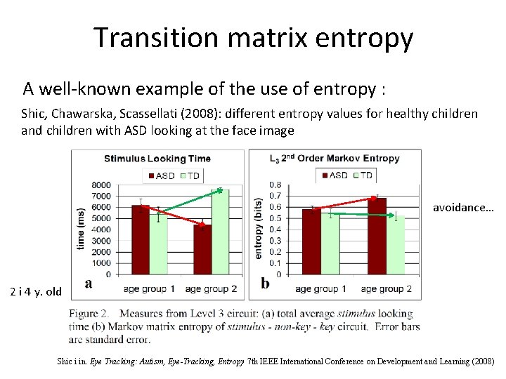 Transition matrix entropy A well-known example of the use of entropy : Shic, Chawarska, Transition matrix entropy A well-known example of the use of entropy : Shic, Chawarska,