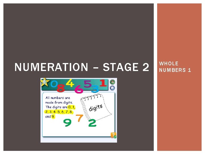 NUMERATION – STAGE 2 WHOLE NUMBERS 1 