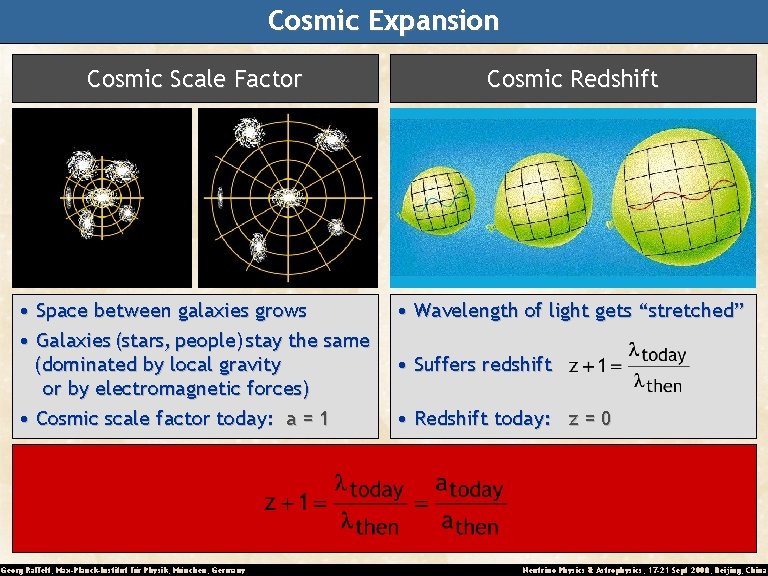 Cosmic Expansion Cosmic Scale Factor Cosmic Redshift • Space between galaxies grows • Galaxies