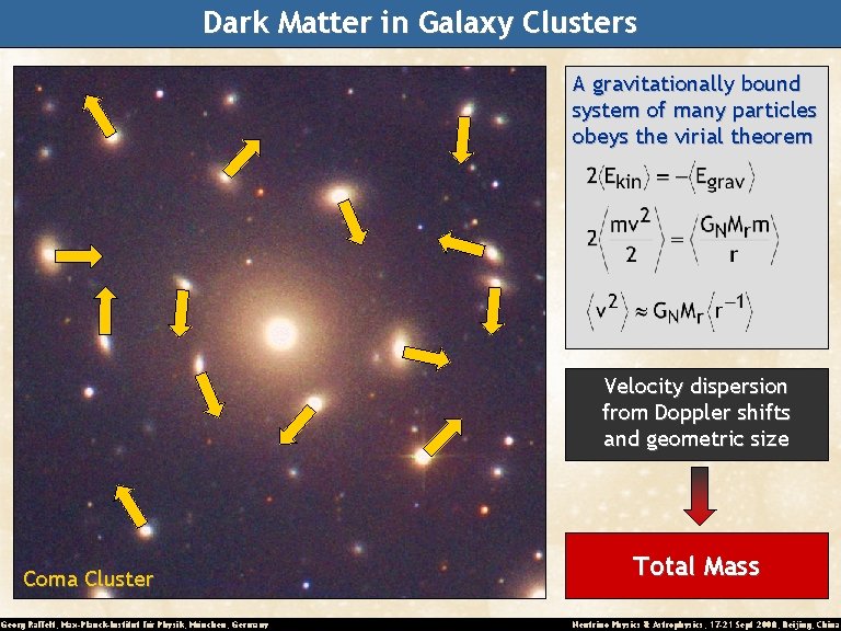 Dark Matter in Galaxy Clusters A gravitationally bound system of many particles obeys the