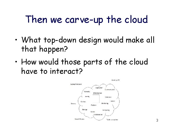 Then we carve-up the cloud • What top-down design would make all that happen?