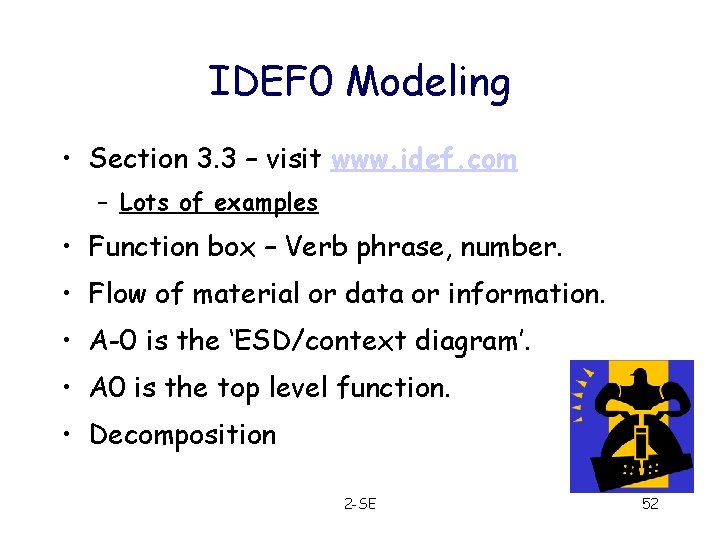 IDEF 0 Modeling • Section 3. 3 – visit www. idef. com – Lots