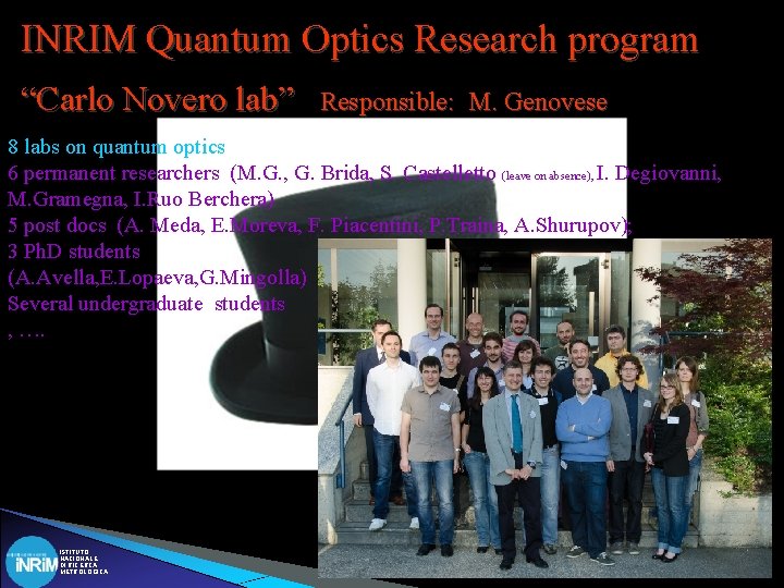 INRIM Quantum Optics Research program “Carlo Novero lab” Responsible: M. Genovese 8 labs on