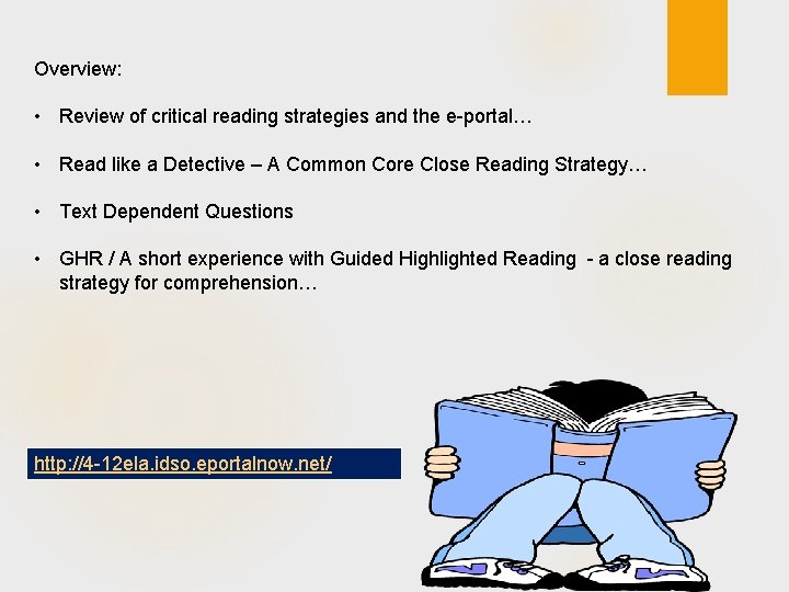 Overview: • Review of critical reading strategies and the e-portal… • Read like a