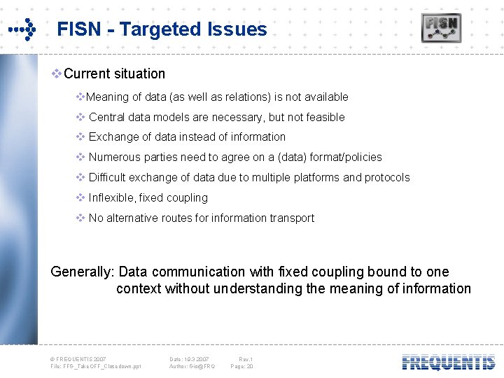 FISN - Targeted Issues v. Current situation v. Meaning of data (as well as