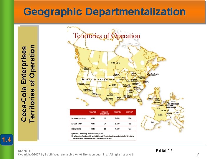 Coca-Cola Enterprises Territories of Operation Geographic Departmentalization 1. 4 Chapter 9 Copyright © 2007