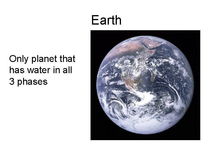 Earth Only planet that has water in all 3 phases 